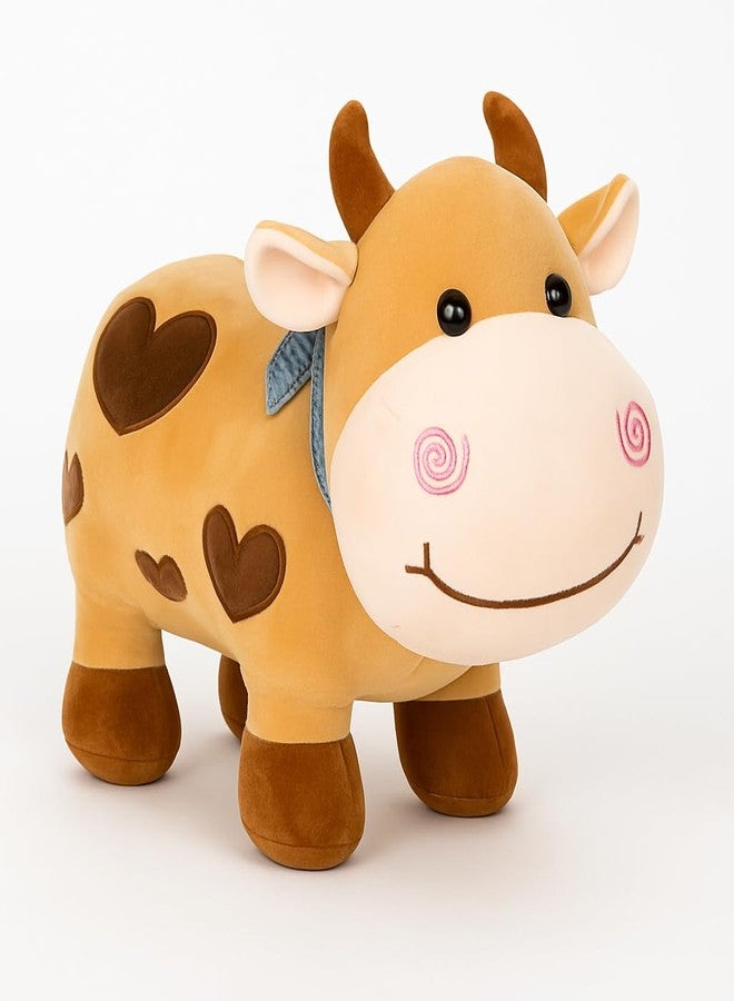 DTR Creation Cute Cow Plush Toy for Kids - 40cm Soft Stuffed Animal with Heart Patterns | Premium Cuddly Pillow Toy for Boys & Girls | Birthday Gift (Brown) - Image 1